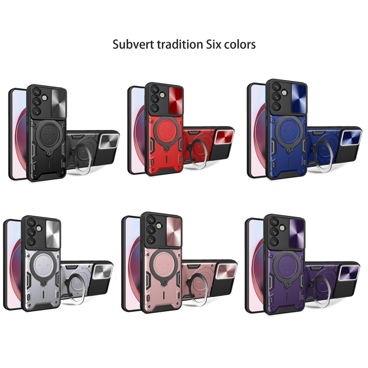 For Samsung Galaxy S25+ 5G CD Texture Sliding Camshield Magnetic Holder Phone Case(Blue) - free shipping - PMC Jewellery - Order now!