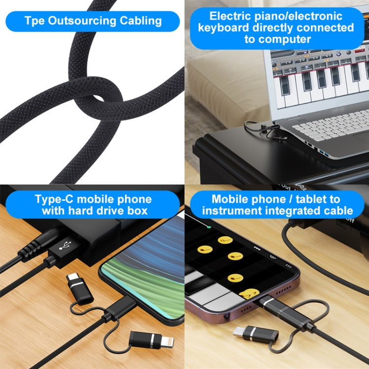 3 in 1 8 Pin, Type-C, Micro USB to USB-B MIDI Instruments Printer Cable, Length: 1m, Length:1m(Red) - Multifunction Cable by PMC Jewellery | Online Shopping South Africa | PMC Jewellery | Buy Now Pay Later Mobicred