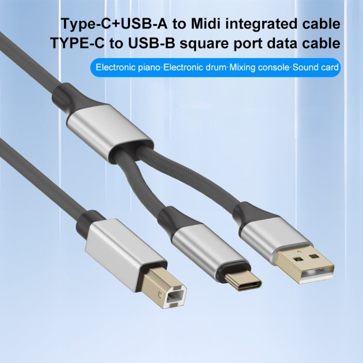 2 in 1 Type-C and USB-A to USB-B MIDI Instruments Printer Cable, Length: 1m, Length:1m(Blue) - Multifunctional Cable by PMC Jewellery | Online Shopping South Africa | PMC Jewellery | Buy Now Pay Later Mobicred