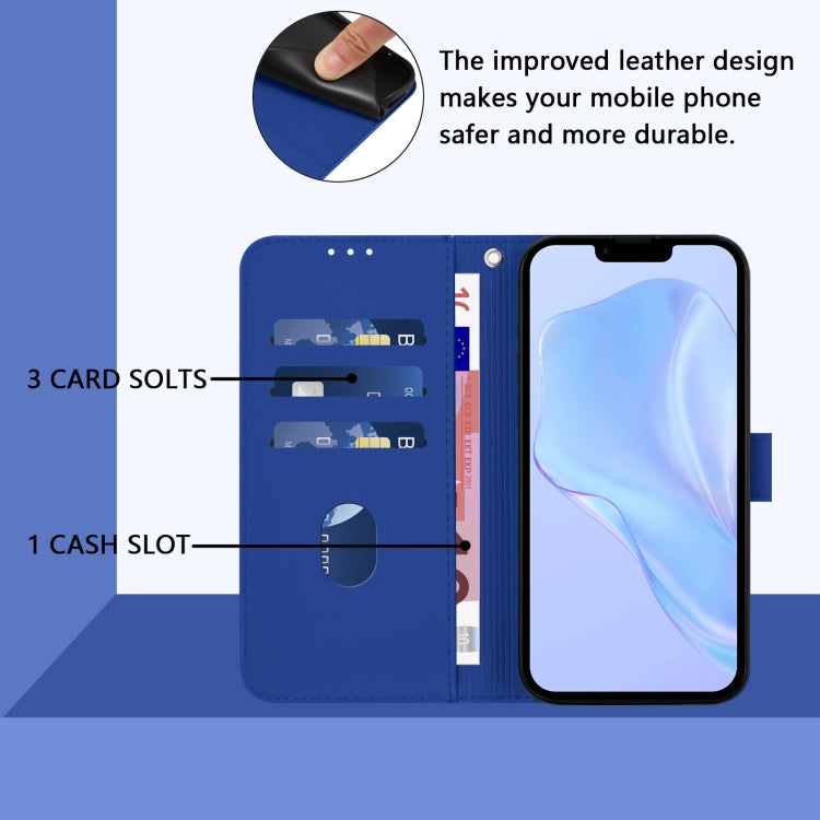 For iPhone 16e Skin Feel Solid Color Leather Phone Case with Lanyard(Dark Blue) - iPhone 16e Cases by PMC TechLife | Online Shopping South Africa | PMC TechLife | Buy Now Pay Later Mobicred