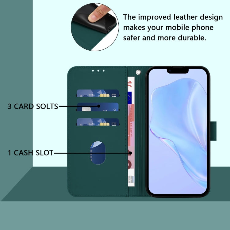 For iPhone 16e Skin Feel Solid Color Leather Phone Case with Lanyard(Dark Green) - iPhone 16e Cases by PMC TechLife | Online Shopping South Africa | PMC TechLife | Buy Now Pay Later Mobicred