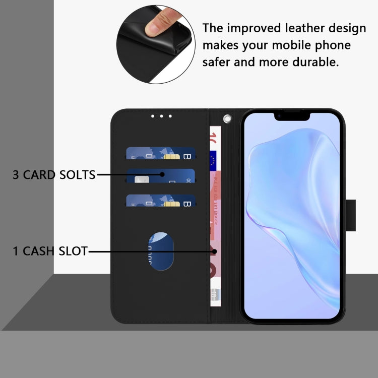 For iPhone 16e Skin Feel Solid Color Leather Phone Case with Lanyard(Black) - iPhone 16e Cases by PMC TechLife | Online Shopping South Africa | PMC TechLife | Buy Now Pay Later Mobicred