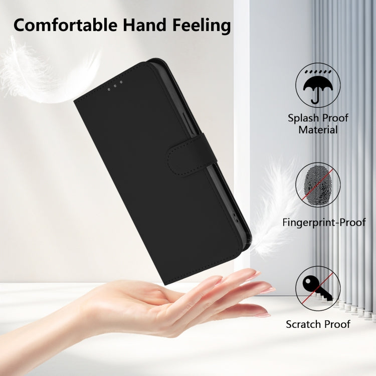 For iPhone 16e Skin Feel Solid Color Leather Phone Case with Lanyard(Black) - iPhone 16e Cases by PMC TechLife | Online Shopping South Africa | PMC TechLife | Buy Now Pay Later Mobicred