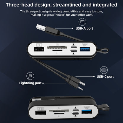 NK-1058 USB-C / Type-C, 8 Pin, USB Interface 6 in 1 Multi-function Adapter(Black) - U Disk & Card Reader by PMC Jewellery | Online Shopping South Africa | PMC Jewellery | Buy Now Pay Later Mobicred