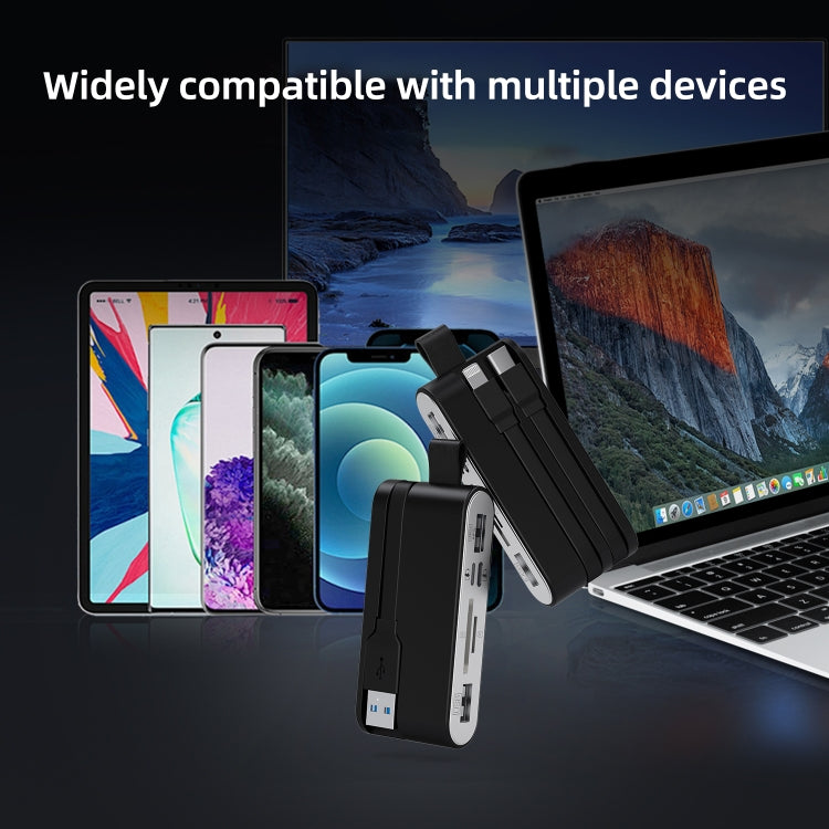 NK-1058 USB-C / Type-C, 8 Pin, USB Interface 6 in 1 Multi-function Adapter(Black) - U Disk & Card Reader by PMC Jewellery | Online Shopping South Africa | PMC Jewellery | Buy Now Pay Later Mobicred