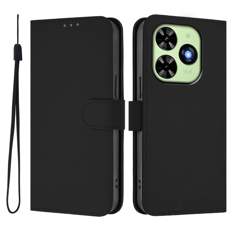 For Tecno Spark Go 2024 4G Skin Feel Solid Color Leather Phone Case with Lanyard(Black) - Tecno Cases by PMC Jewellery | Online Shopping South Africa | PMC Jewellery | Buy Now Pay Later Mobicred