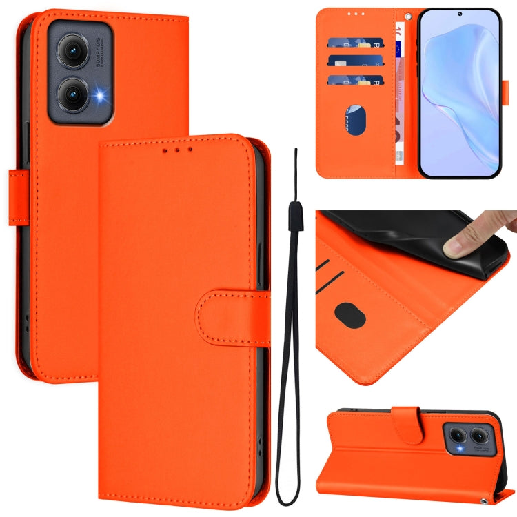 For Motorola Edge 5G 2024 Skin Feel Solid Color Leather Phone Case with Lanyard(Orange) - Motorola Cases by PMC Jewellery | Online Shopping South Africa | PMC Jewellery | Buy Now Pay Later Mobicred