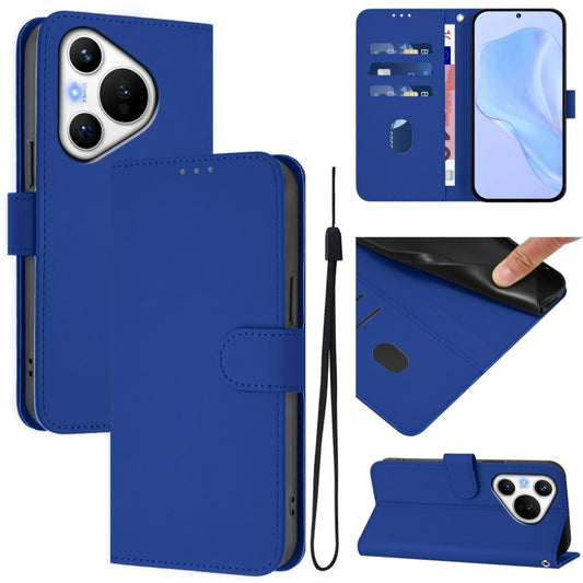 For Huawei Pura 70 Skin Feel Solid Color Leather Phone Case with Lanyard(Dark Blue) - Huawei Cases by PMC Jewellery | Online Shopping South Africa | PMC Jewellery | Buy Now Pay Later Mobicred