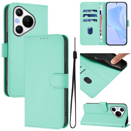 For Huawei Pura 70 Skin Feel Solid Color Leather Phone Case with Lanyard(Mint Green) - Huawei Cases by PMC Jewellery | Online Shopping South Africa | PMC Jewellery | Buy Now Pay Later Mobicred