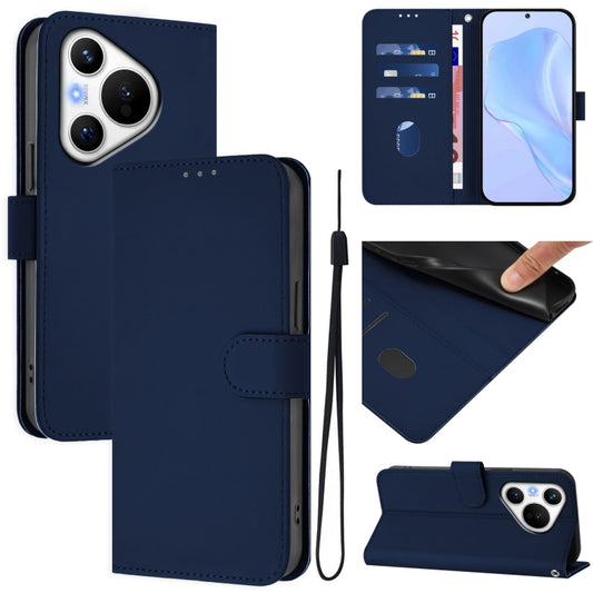 For Huawei Pura 70 Skin Feel Solid Color Leather Phone Case with Lanyard(Navy Blue) - Huawei Cases by PMC Jewellery | Online Shopping South Africa | PMC Jewellery | Buy Now Pay Later Mobicred