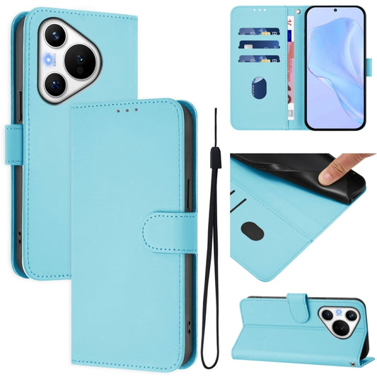 For Huawei Pura 70 Skin Feel Solid Color Leather Phone Case with Lanyard(Sky Blue) - Huawei Cases by PMC Jewellery | Online Shopping South Africa | PMC Jewellery | Buy Now Pay Later Mobicred