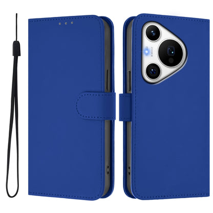 For Huawei Pura 70 Pro / 70 Pro+ Skin Feel Solid Color Leather Phone Case with Lanyard(Dark Blue) - Huawei Cases by PMC Jewellery | Online Shopping South Africa | PMC Jewellery | Buy Now Pay Later Mobicred