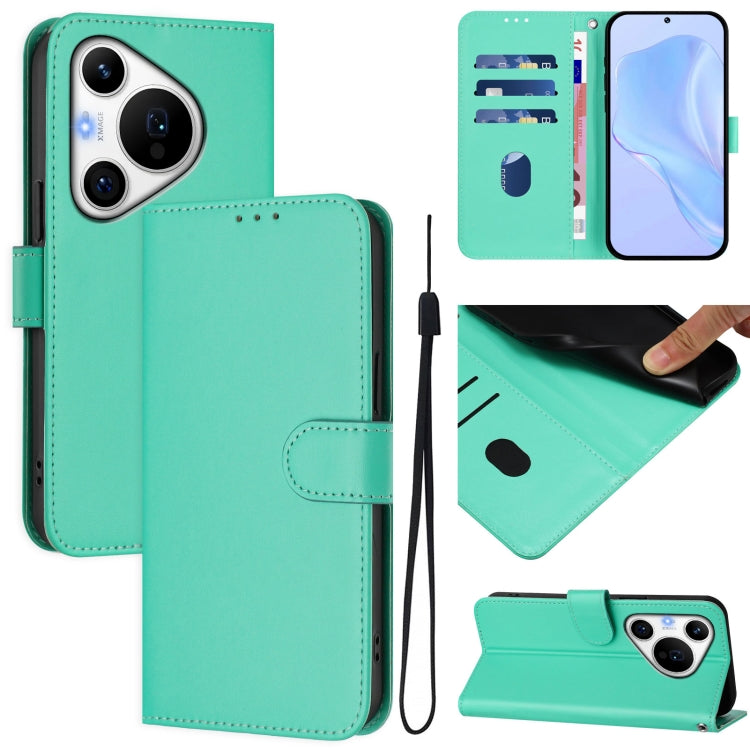 For Huawei Pura 70 Pro / 70 Pro+ Skin Feel Solid Color Leather Phone Case with Lanyard(Green) - Huawei Cases by PMC Jewellery | Online Shopping South Africa | PMC Jewellery | Buy Now Pay Later Mobicred