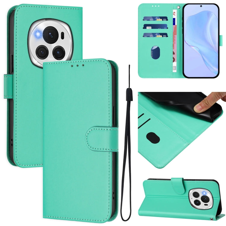 For Honor Magic6 Pro Skin Feel Solid Color Leather Phone Case with Lanyard(Green) - Honor Cases by PMC Jewellery | Online Shopping South Africa | PMC Jewellery | Buy Now Pay Later Mobicred