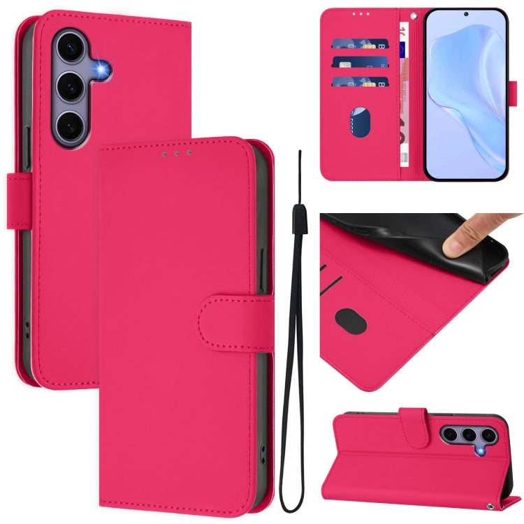 For Samsung Galaxy S25 5G Skin Feel Solid Color Leather Phone Case with Lanyard(Rose Red) - Galaxy S25 5G Cases by PMC Jewellery | Online Shopping South Africa | PMC Jewellery | Buy Now Pay Later Mobicred