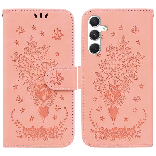 For Samsung Galaxy S25 5G Butterfly Rose Embossed Leather Phone Case(Pink) - Galaxy S25 5G Cases by PMC Jewellery | Online Shopping South Africa | PMC Jewellery | Buy Now Pay Later Mobicred