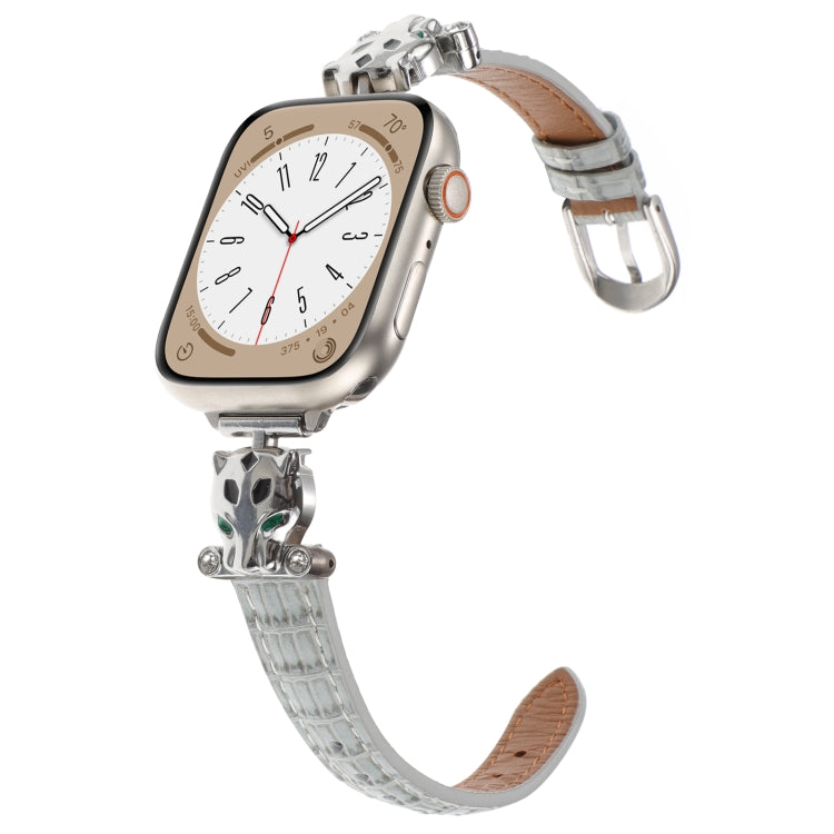 For Apple Watch 46mm / 49mm / 45mm / 44mm Leopard Head Bamboo Texture Leather Watch Band(Silver Grey) - free shipping - PMC TechLife - Order now!