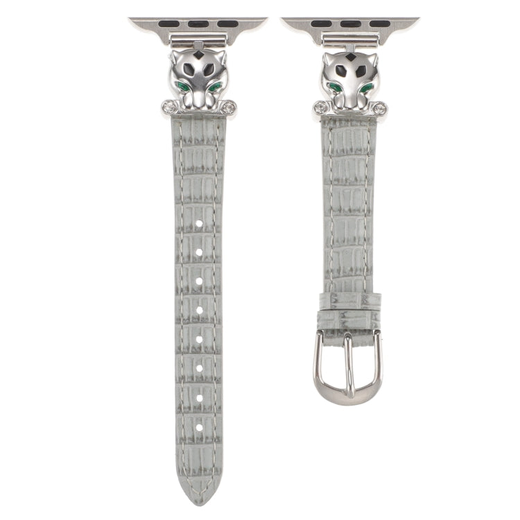 For Apple Watch 42mm / 41mm / 40mm / 38mm Leopard Head Bamboo Texture Leather Watch Band(Silver Grey) - free shipping - PMC TechLife - Order now!