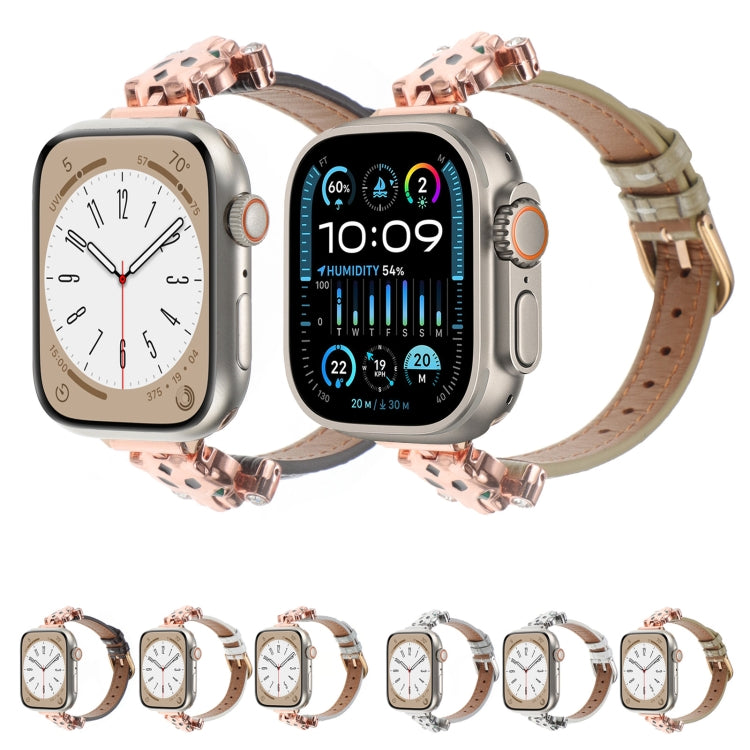 For Apple Watch 46mm / 49mm / 45mm / 44mm Leopard Head Bamboo Texture Leather Watch Band(Silver White) - free shipping - PMC TechLife - Order now!
