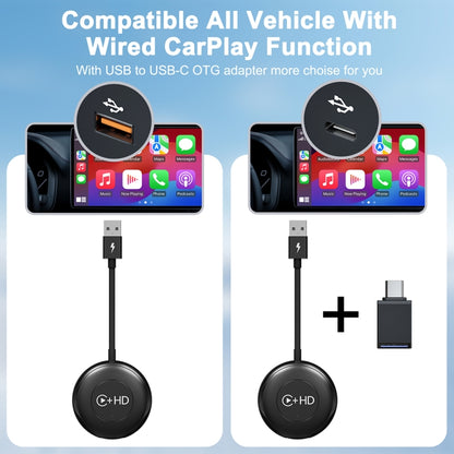 USB and HDMI Wired to Wireless CarPlay Auto Adapter, Specification:Round(Black) - Bluetooth Adapters by PMC Jewellery | Online Shopping South Africa | PMC Jewellery | Buy Now Pay Later Mobicred