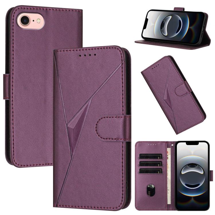 For iPhone 16e Triangle Pattern Buckle Clasp Leather Phone Case(Dark Purple) - iPhone 16e Cases by PMC Jewellery | Online Shopping South Africa | PMC Jewellery | Buy Now Pay Later Mobicred