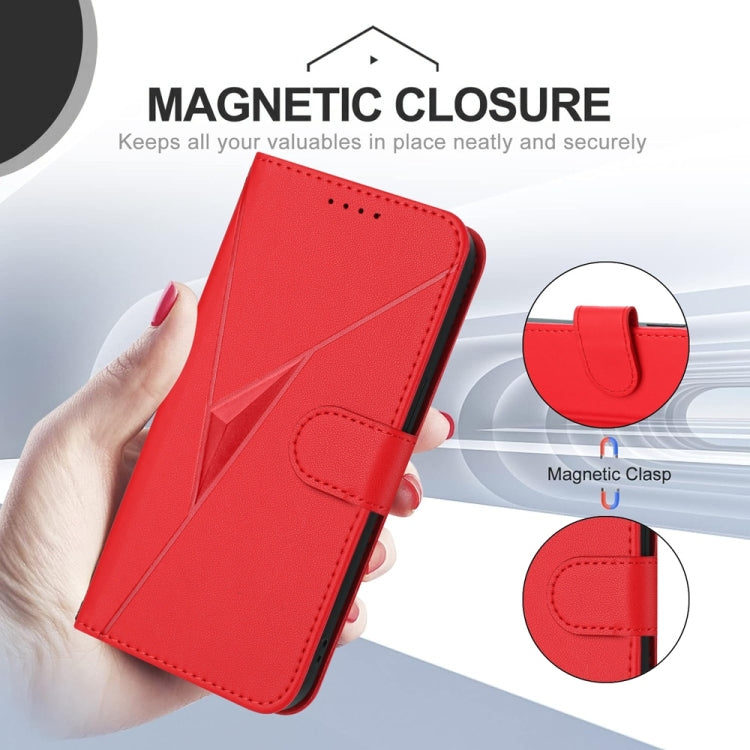 For iPhone 16e Triangle Pattern Buckle Clasp Leather Phone Case(Red) - iPhone 16e Cases by PMC TechLife | Online Shopping South Africa | PMC TechLife | Buy Now Pay Later Mobicred