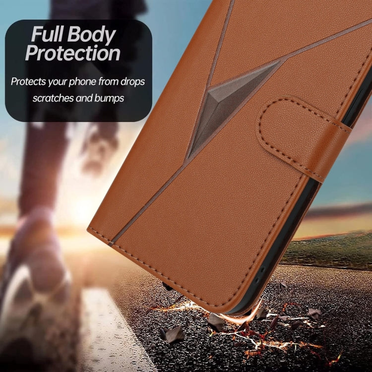 For iPhone 16e Triangle Pattern Buckle Clasp Leather Phone Case(Brown) - iPhone 16e Cases by PMC TechLife | Online Shopping South Africa | PMC TechLife | Buy Now Pay Later Mobicred