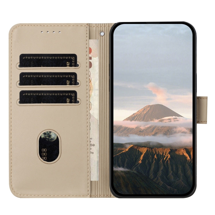 For iPhone 16e Triangle Pattern Buckle Clasp Leather Phone Case(Gold) - iPhone 16e Cases by PMC TechLife | Online Shopping South Africa | PMC TechLife | Buy Now Pay Later Mobicred