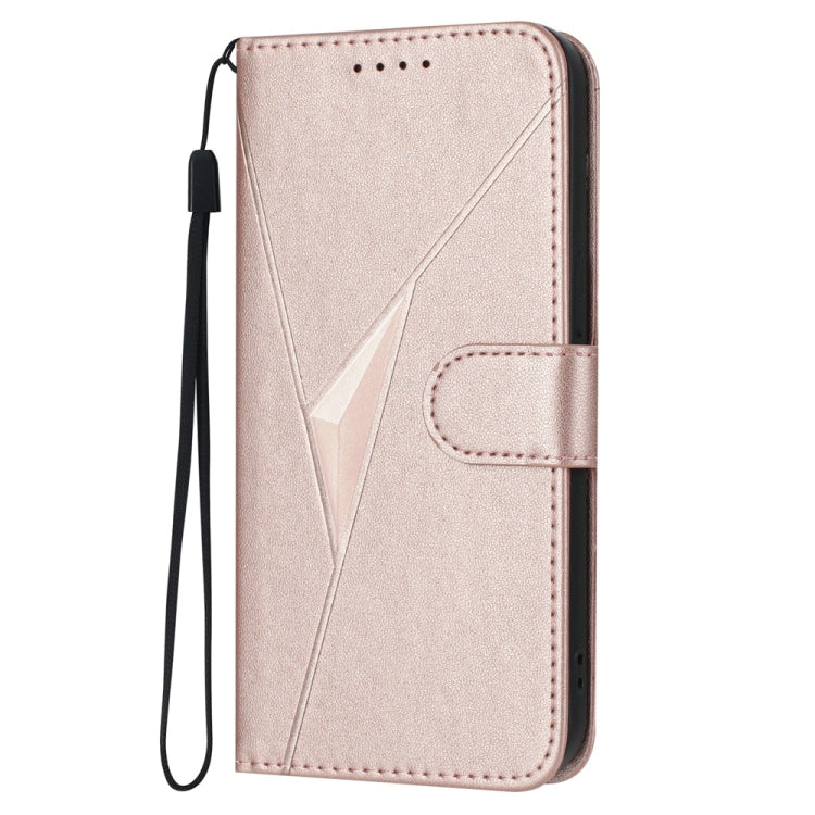 For iPhone 16e Triangle Pattern Buckle Clasp Leather Phone Case(Rose Gold) - iPhone 16e Cases by PMC TechLife | Online Shopping South Africa | PMC TechLife | Buy Now Pay Later Mobicred