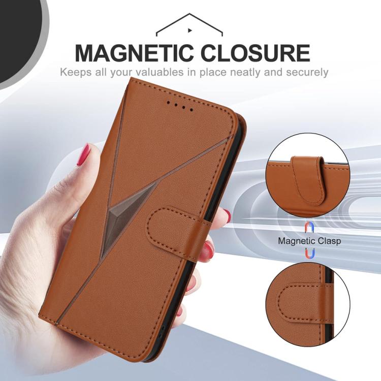 For iPhone 17 Pro Triangle Pattern Buckle Clasp Leather Phone Case(Brown) - free shipping - PMc TechLife - Order now!
