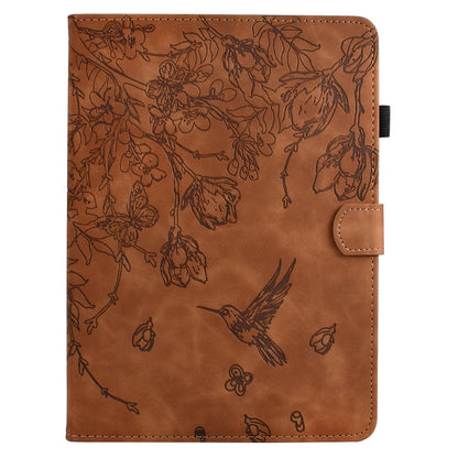 For Samsung Galaxy Tab S9 Flowers and Bird Embossed Smart Leather Tablet Case(Brown) - Galaxy Tab S9 Cases by PMC Jewellery | Online Shopping South Africa | PMC Jewellery | Buy Now Pay Later Mobicred