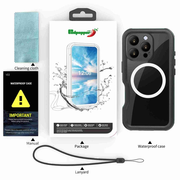 For iPhone 16 Pro RedPepper IP68 Waterproof Triple-proof MagSafe Phone Case(Black Blue) - free shipping - PMC Jewellery - Order now!