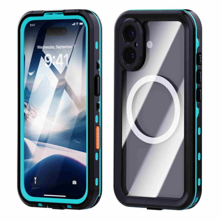 For iPhone 16 Plus RedPepper Transparent Dot IP68 Waterproof Triple-proof MagSafe Phone Case(Black Blue) - iPhone 16 Plus Cases by RedPepper | Online Shopping South Africa | PMC Jewellery | Buy Now Pay Later Mobicred