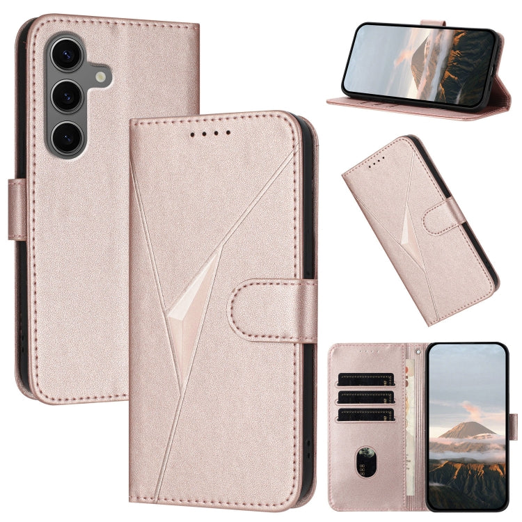 For Samsung Galaxy S25+ 5G Triangle Pattern Buckle Clasp Leather Phone Case(Rose Gold) - Galaxy S25+ 5G Cases by PMC Jewellery | Online Shopping South Africa | PMC Jewellery | Buy Now Pay Later Mobicred