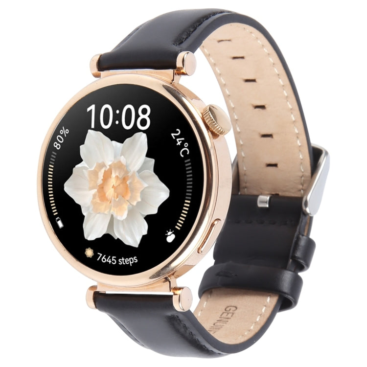 18mm Silver Steel Buckle Genuine Leather Watch Band Wristband(Black) - 18mm Bands by PMc TechLife | Online Shopping South Africa | PMc TechLife | Buy Now Pay Later Mobicred