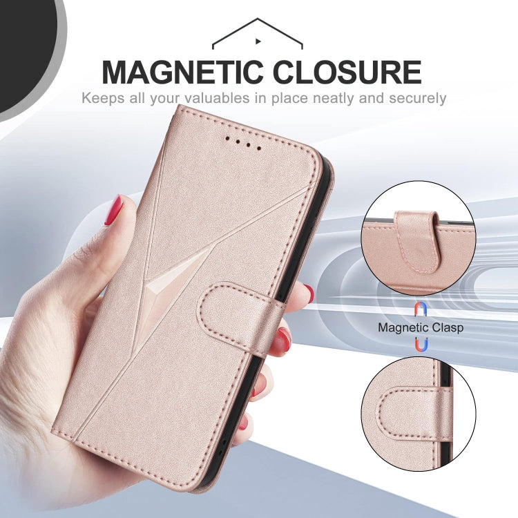 For Motorola Moto G Play 4G 2024 Triangle Pattern Buckle Clasp Leather Phone Case(Rose Gold) - free shipping - PMC Jewellery - Order now!