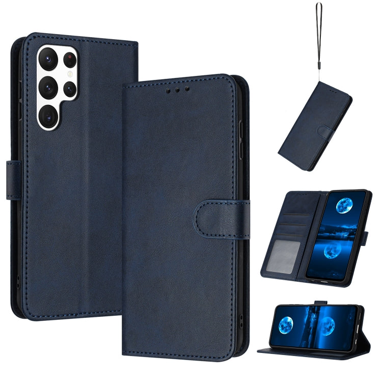 For Samsung Galaxy S25 Ultra 5G Solid Calf Texture Flip Leather Phone Case(Dark Blue) - Galaxy S25 Ultra 5G Cases by PMC TechLife | Online Shopping South Africa | PMC TechLife | Buy Now Pay Later Mobicred