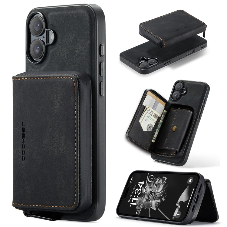 For iPhone 16 JEEHOOD J02 Magnetic Zipper Horizontal Flip Leather Phone Case(Black) - free shipping - PMC Jewellery - Order now!