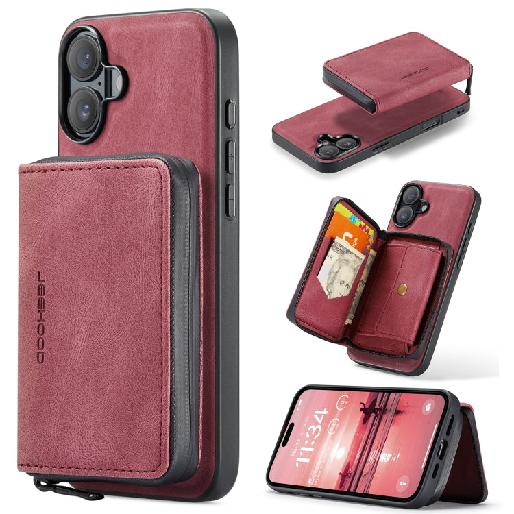 For iPhone 16 JEEHOOD J02 Magnetic Zipper Horizontal Flip Leather Phone Case(Red) - free shipping - PMC Jewellery - Order now!