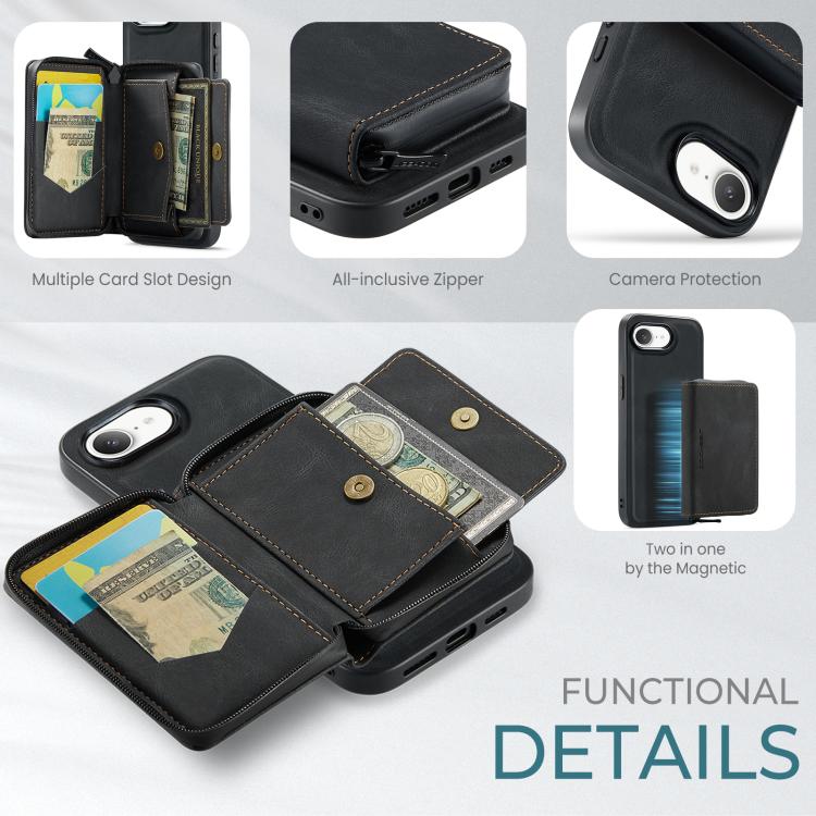 For iPhone 16e JEEHOOD J02 Magnetic Zipper Horizontal Flip Leather Phone Case(Black) - free shipping - PMc TechLife - Order now!