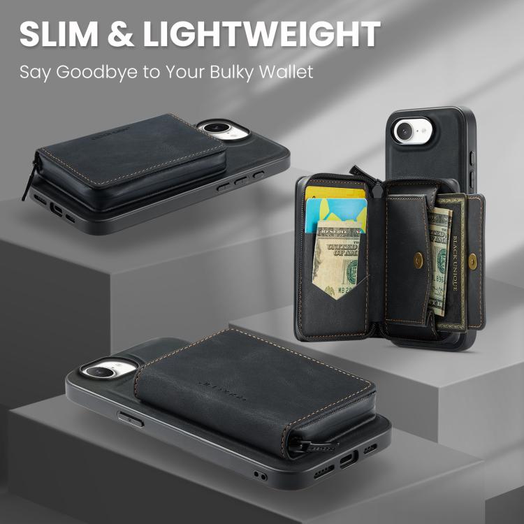 For iPhone 16e JEEHOOD J02 Magnetic Zipper Horizontal Flip Leather Phone Case(Black) - free shipping - PMc TechLife - Order now!