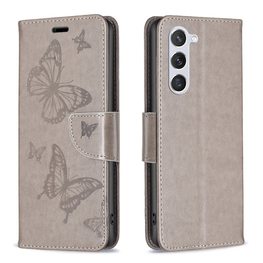 For Samsung Galaxy S25 5G Embossing Two Butterflies Pattern Leather Phone Case(Grey) - Galaxy S25 5G Cases by PMC Jewellery | Online Shopping South Africa | PMC Jewellery | Buy Now Pay Later Mobicred