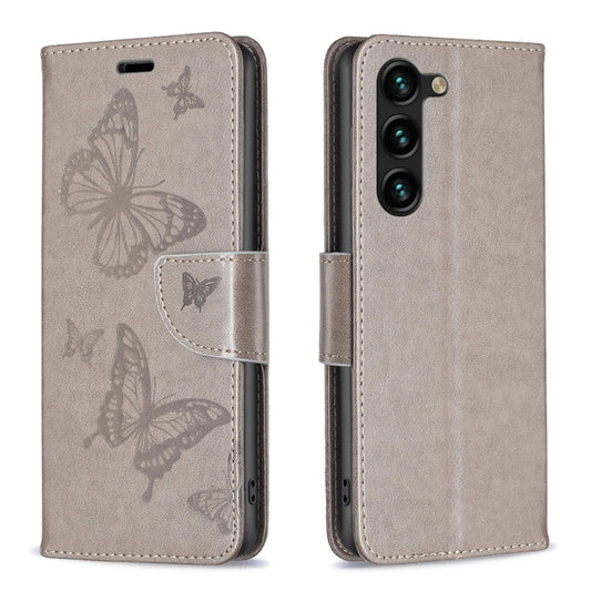 For Samsung Galaxy S25+ 5G Embossing Two Butterflies Pattern Leather Phone Case(Grey) - Galaxy S25+ 5G Cases by PMC Jewellery | Online Shopping South Africa | PMC Jewellery | Buy Now Pay Later Mobicred