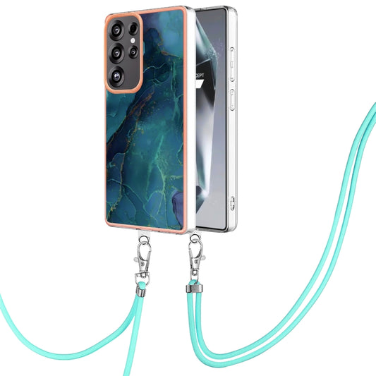 For Samsung Galaxy S25 Ultra 5G Electroplating Marble Dual-side IMD Phone Case with Lanyard(Green 017) - Galaxy S25 Ultra 5G Cases by PMC Jewellery | Online Shopping South Africa | PMC Jewellery | Buy Now Pay Later Mobicred