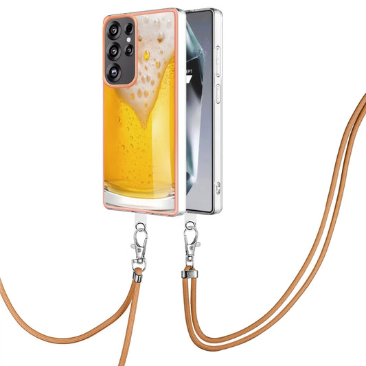 For Samsung Galaxy S25 Ultra 5G Electroplating Dual-side IMD Phone Case with Lanyard(Draft Beer) - Galaxy S25 Ultra 5G Cases by PMC Jewellery | Online Shopping South Africa | PMC Jewellery | Buy Now Pay Later Mobicred