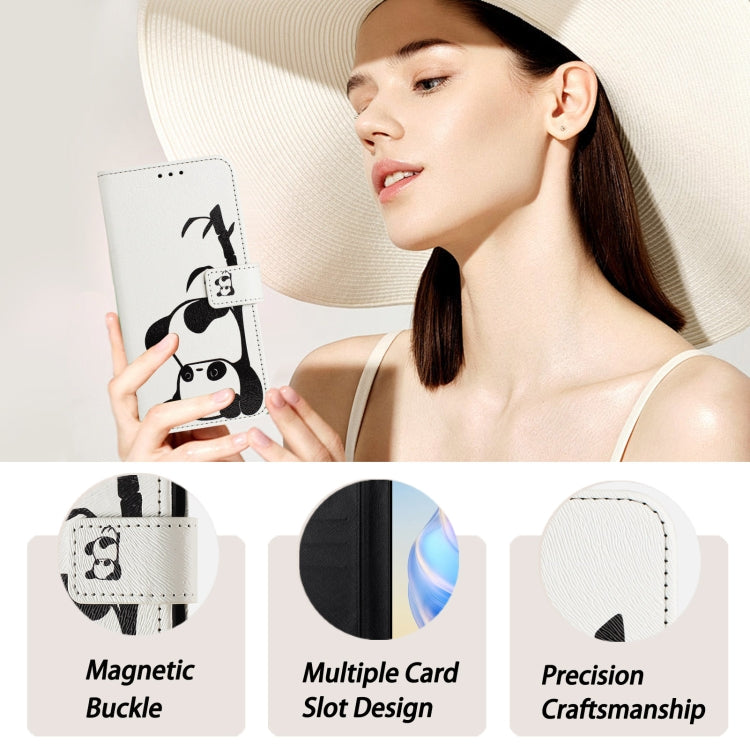 For iPhone 16e Art Colored Drawing Pattern Leather Phone Case(Panda) - iPhone 16e Cases by PMC TechLife | Online Shopping South Africa | PMC TechLife | Buy Now Pay Later Mobicred