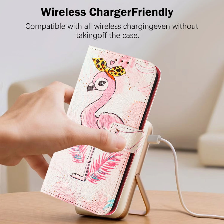 For iPhone 16e Art Colored Drawing Pattern Leather Phone Case(Flamingo) - iPhone 16e Cases by PMC TechLife | Online Shopping South Africa | PMC TechLife | Buy Now Pay Later Mobicred