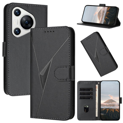 For Huawei Pura 70 Triangle Pattern Buckle Clasp Leather Phone Case(Black) - Huawei Cases by PMC Jewellery | Online Shopping South Africa | PMC Jewellery | Buy Now Pay Later Mobicred