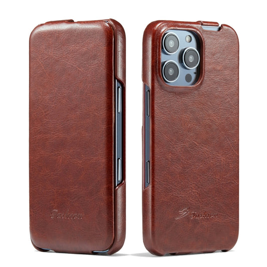 For iPhone 16 Pro Max Fierre Shann 64 Texture Vertical Flip PU Leather Phone Case(Brown) - iPhone 16 Pro Max Cases by FIERRE SHANN | Online Shopping South Africa | PMC Jewellery | Buy Now Pay Later Mobicred