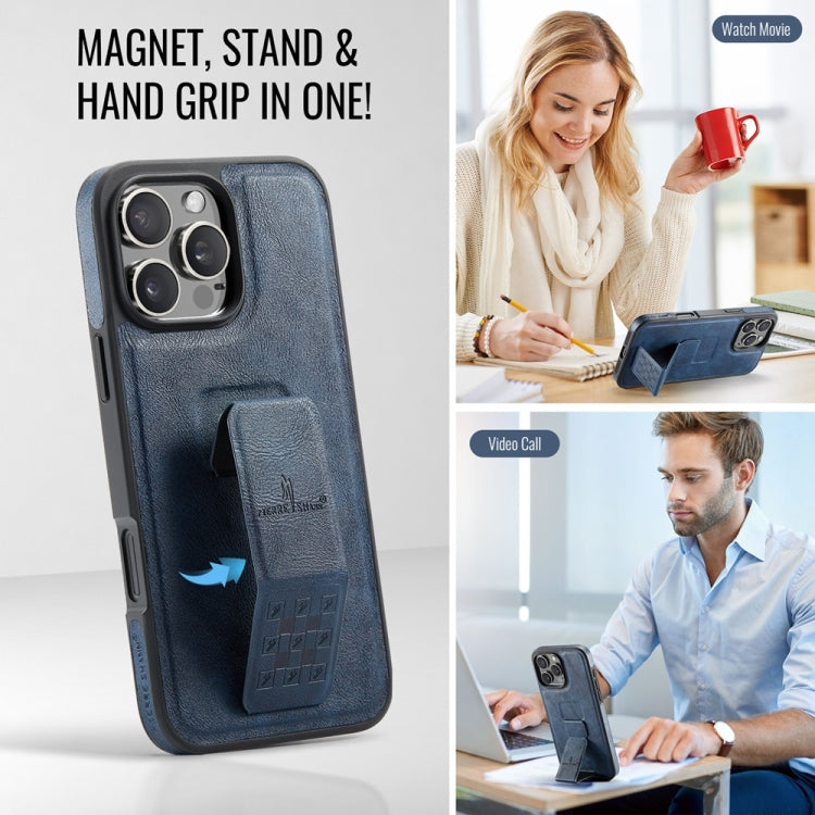 For iPhone 16 Pro Fierre Shann Oil Wax Cow Leather Holder Back Phone Case(Blue) - free shipping - PMC Jewellery - Order now!
